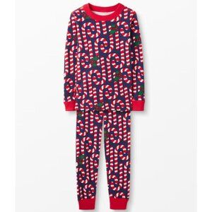 Hanna Andersson Long John Pajamas Candy Cane Print Organic Cotton Unisex US 6/7